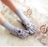 Teensokken dames - grijs - toe socks - 5 tenen - print kat - gestreept - 36-40