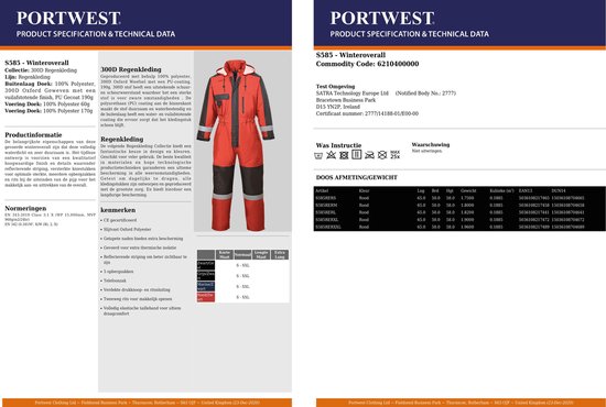 Portwest S585 Winteroverall, Marine, Normaal, Grootte L
