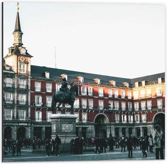 Dibond - Plaza Mayor - Spanje - 50x50cm Foto op Aluminium (Met Ophangsysteem)