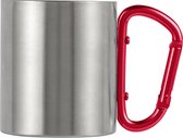 2x - Dubbelwandige Mok - RVS-  Lichtgewicht Beker - Karabijnhaak Rood- 175 ML