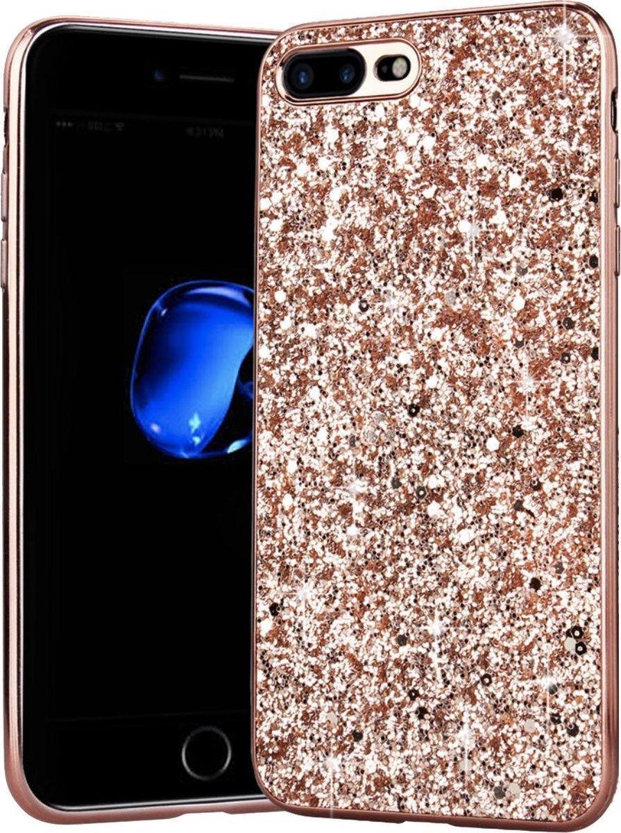 Geschikt voor Apple iPhone SE 2020 Backcover - Roze - Glitters - Hard PC Hoesje