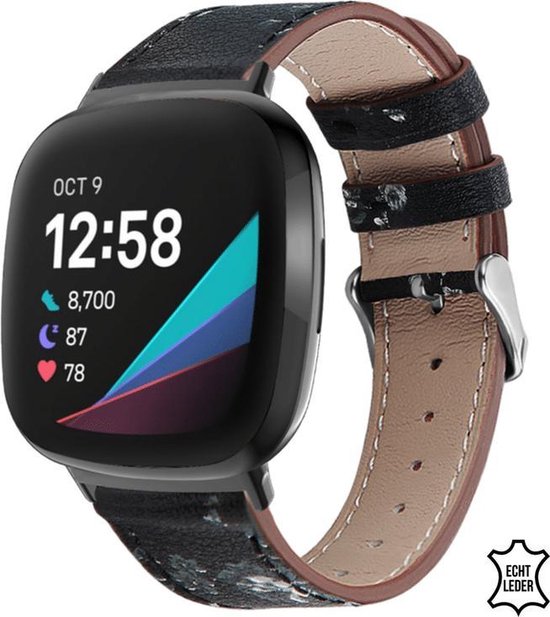 Q-DESYN Fitbit Versa 3 - Fitbit Sense bandje - Leer - Floral
