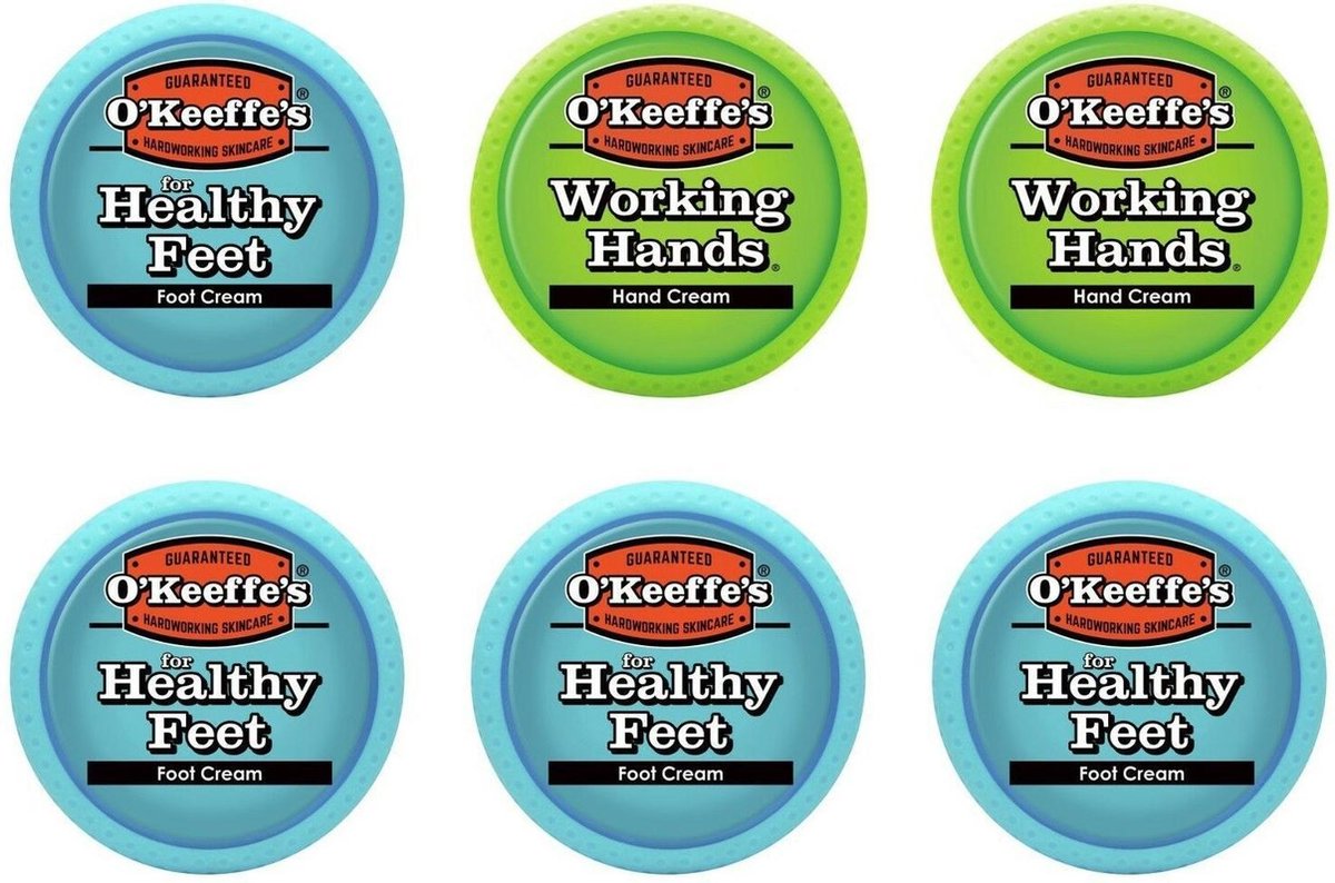 O'Keeffe's 2x Working Hands & 4x Healthy Feet: Hand & Foot Cream Jar Set - 6 pak