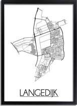 Langedijk Plattegrond poster A4 + fotolijst zwart (21x29,7cm) - DesignClaud