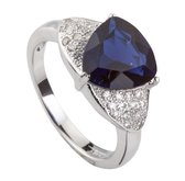 Brigada - ring met saffierblauwe triangel zirkonia steen - 925 sterling zilver - maat 16,5