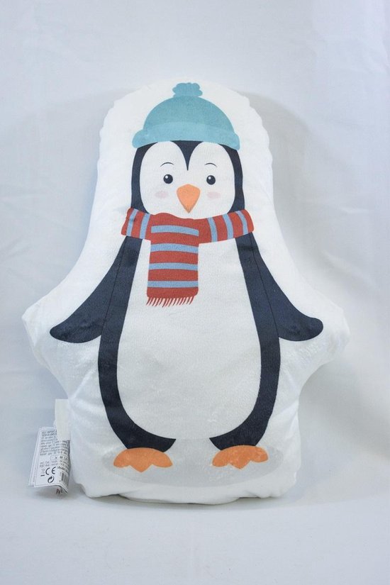 ZoeZo Design - sierkussen - zacht kussen - fluweel - pinguin - winter - kerst - met gekleurde LED verlichting L50 x Br35 x 10 cm