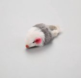 Langhaar speelmuisje 5 cm Grijs / Wit - ( kattenspeeltjes - kattenspeelgoed )
