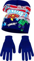 Avengers muts met handschoenen; blauw 52 cm