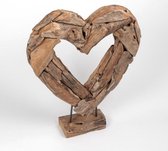 DKNC - Open hart op standaard teak erosie hout - 58x15x70cm - Natuurlijk