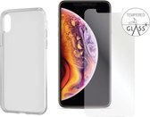 Apple iPhone X(s) hoesje met gratis tempered glass iPhone X(s) screenprotector - Flexibel Jelly cover iPhone Xs hoesje met screenprotector - Transparant