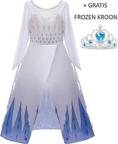 Luxe Frozen 2 Elsa witte kristallen jurk + gratis kroon - 98/104 (110) 3-4 jaar - prinsessenkleedje verkleedjurk