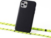 Duurzaam hoesje zwart Apple iPhone 12 mini met koord neon yellow
