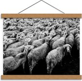 Schoolplaat – Zwart/Wit Kudde Schapen - 40x30cm Foto op Textielposter (Wanddecoratie op Schoolplaat)