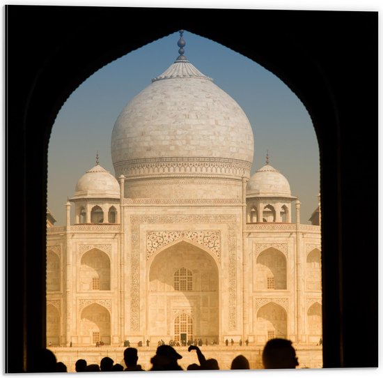 Dibond - Drukte bij Taj Mahal - India  - 50x50cm Foto op Aluminium (Met Ophangsysteem)
