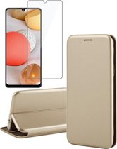 Samsung A42 Hoesje en Samsung A42 Screenprotector - Samsung Galaxy A42 Hoesje Book Case Slim Wallet Goud + Screen Protector Glas