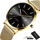 CRRJU® Horloges voor Mannen Vrouwen Herenhorloge Dameshorloge Heren Dames – Horloge Watch Jongens Meisjes – Horlogebox Geschenkdoos – Goud Zwart