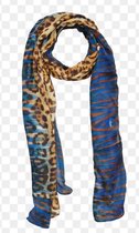 Dames lange sjaal met panterprint bruin/blauw