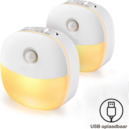 Peerlights® - LED Nachtlampje draadloos - Dimbare Nachtlampjes met Bewegingsensor - Nachtlampje Babykamer - Nacht Lamp - Kinderen & Baby – Warm licht - 2 stuks