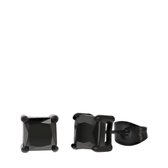Lucardi Heren Stalen zwarte oorbellen vierkant met zirkonia 6mm - Oorbellen - Cadeau - Staal - Zwart