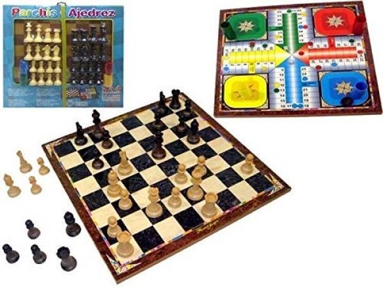 Afbeelding van het spel Parchis, schaken en dammen spelbord