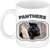 Dieren zwarte panter beker - panthers/ panters mok wit 300 ml