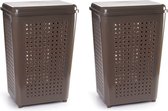 2x stuks grote wasmand/opberg mand met deksel 50 liter in het taupe - Kunststof - 41 x 31 x 61 cm - Wasmanden