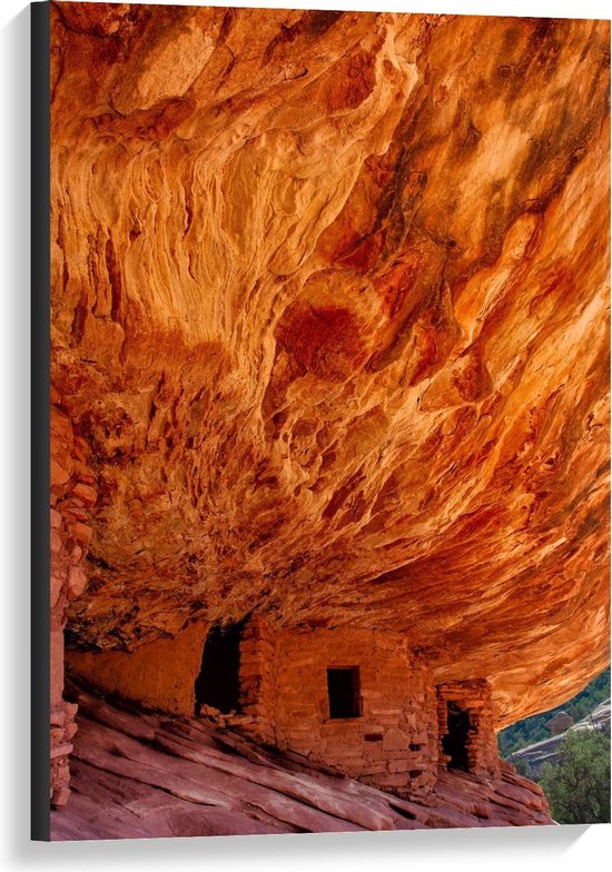 Canvas  - Oranje Rotsen met Openingen - 60x90cm Foto op Canvas Schilderij (Wanddecoratie op Canvas)