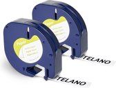 Telano® 2 stuks Compatible Papieren Labels 91200 voor Dymo LetraTag Labelprinter - Zwart op Wit - 12 mm x 4 m - S0721510 Labeltape