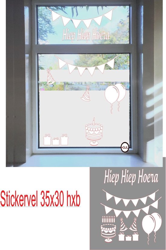 Raam sticker  Verjaardag  - happy birthday - Kids - Kinderen -  Hoera -Feest - kleur wit