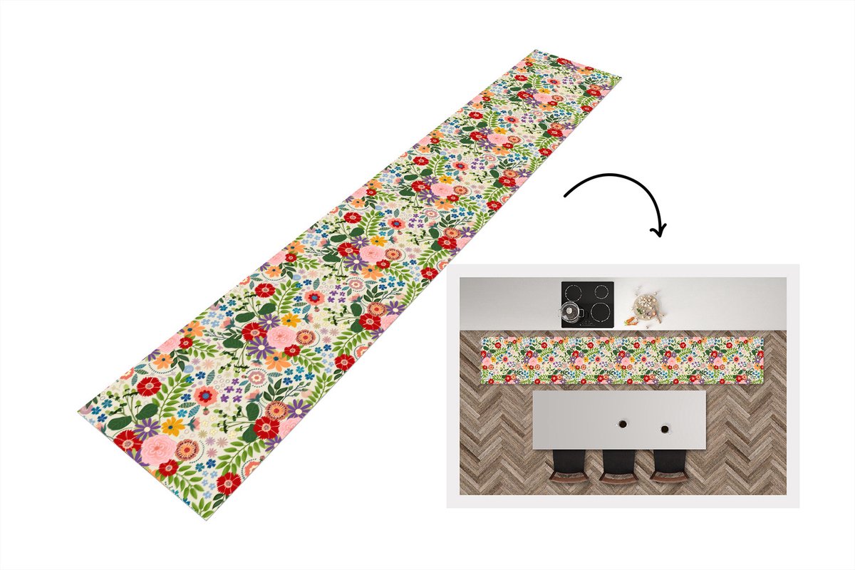 KitchenYeah Keukenloper - Keukenmat - Bladeren - Bloemen - Design - 360x60 cm - Keuken vloerkleed Multicolor