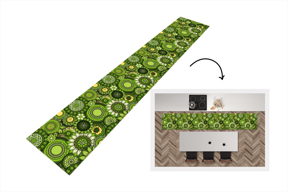KitchenYeah Keukenloper - Keukenmat - Bloemen - Groen - Patroon - Keuken vloerkleed Multicolor