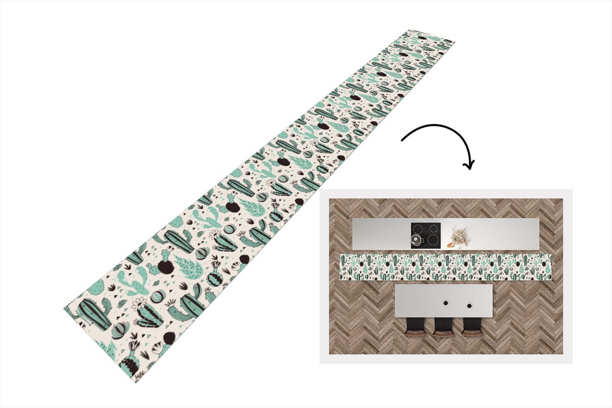 KitchenYeah Keukenloper - Keukenmat - Cactus - Patroon - Bloemen - 400x50 cm - Keuken vloerkleed Multicolor