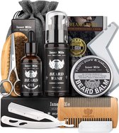 Baardverzorging Set voor mannen, baardgroei verzorging & trimmen met haar conditioner baardolie, baard balsem boter wax, baard borstel, baard kam, baard schaar, Best Gift