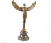 Bronzen Icarus, Mythologie sculptuur, Beeld op marmer basis, Decoratieve kunst, Man met vleugels