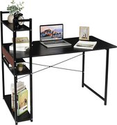 SNAILHOME Computerbureau - computertafel - met opbergruimte - 3 planken - voor Thuiskantoor - Moderne Eenvoudige Stijl - 120 x 55 x 111 cm - Zwart