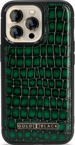 Gold Black - iPhone 13 Pro - Hoogwaardig leren hoesje Milano design groen Snakeskin look