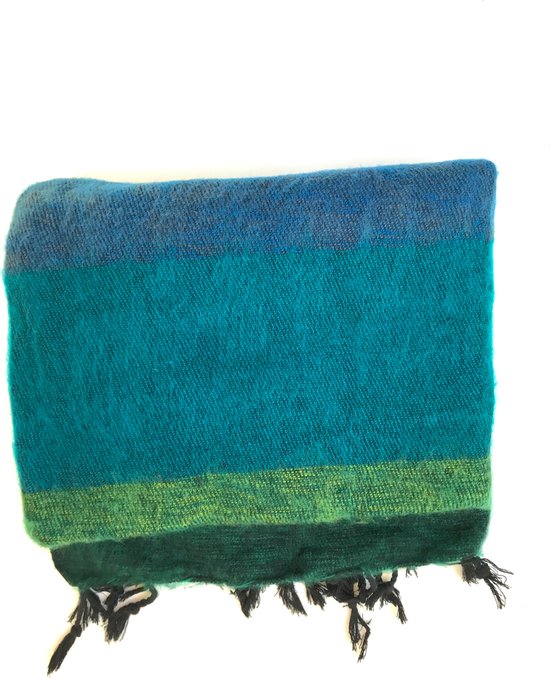 YAK wol sjaal Petrol - Groen gestreept | 190x75 | 80% yakwol