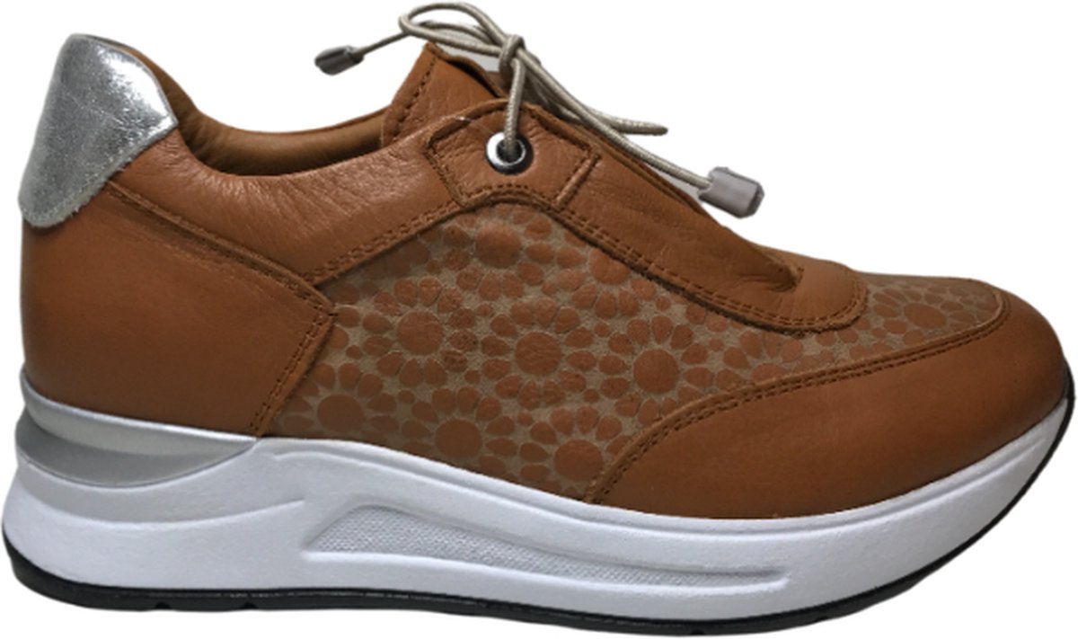 Manlisa Mt 39 lederen bloemenprint comfort sneakers S247-2264 camel