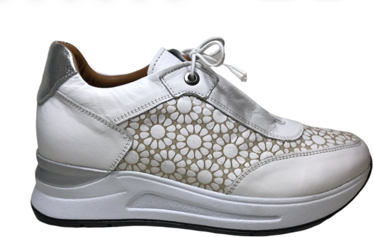 Manlisa Mt 37 lederen bloemenprint comfort sneakers S247-2264 wit