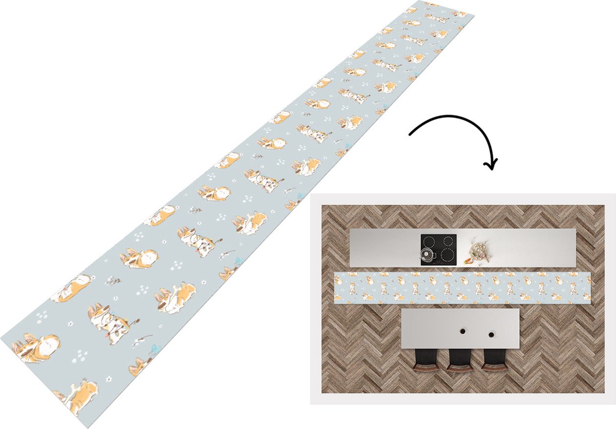 KitchenYeah Keukenloper - Keukenmat - Patroon - Hond - Corgi - Keuken vloerkleed multicolor, foto 3