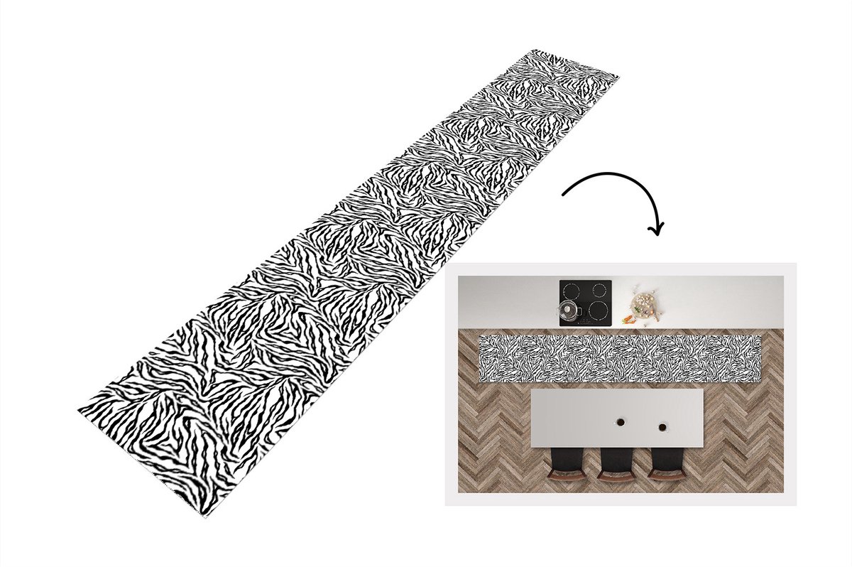KitchenYeah Keukenloper - Keukenmat - Tijgerprint - Zwart - Wit - Dieren - Patronen - Keuken vloerkleed Multicolor