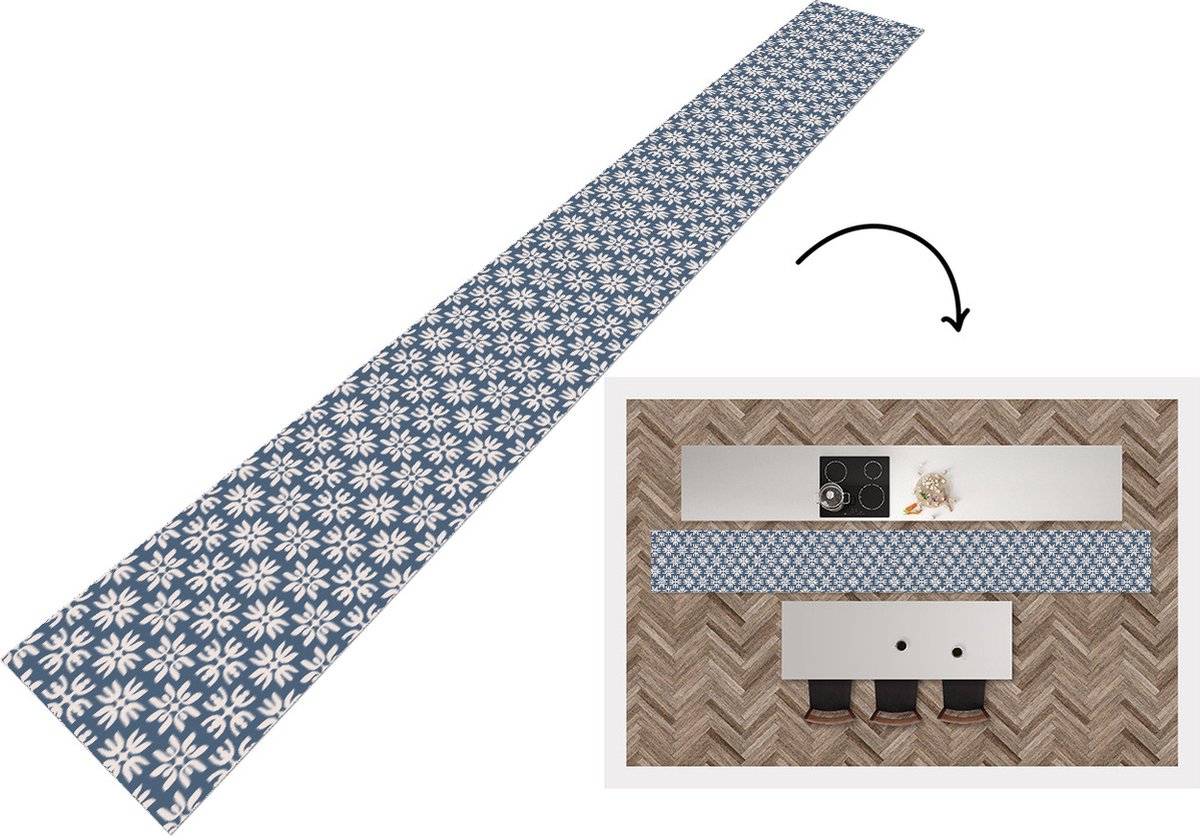 KitchenYeah Keukenloper - Keukenmat - Bloemen - Sneeuw - Winter - Design - 400x50 cm - Keuken vloerkleed Multicolor