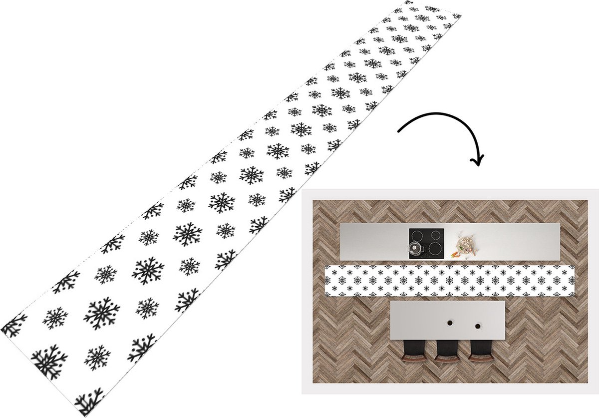 KitchenYeah Keukenloper - Keukenmat - Sneeuwvlok - Winter - Zwart - Wit - Patronen - 400x50 cm - Keuken vloerkleed Multicolor