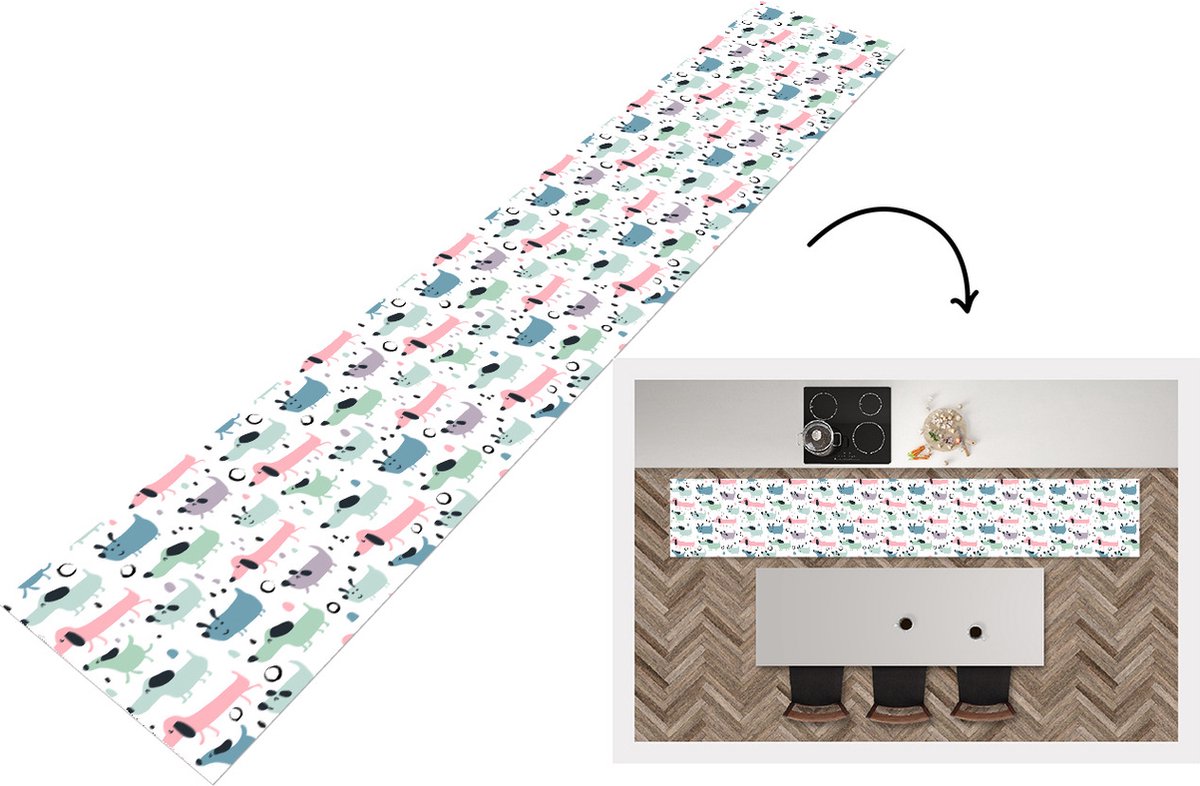 KitchenYeah Keukenloper - Keukenmat - Patroon - Hond - Tekenen - Keuken vloerkleed Multicolor