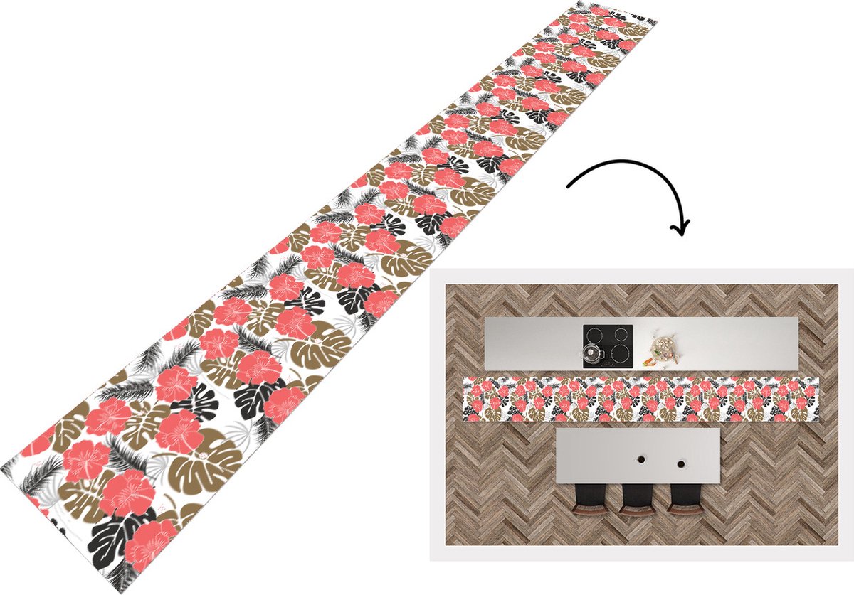 KitchenYeah Keukenloper - Keukenmat - Exotische planten - Patronen - Hawaii - 400x50 cm - Keuken vloerkleed Multicolor