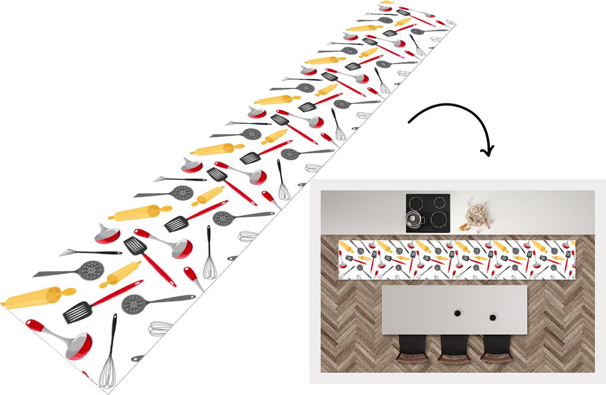 KitchenYeah Keukenloper - Keukenmat - Patronen - Keukengerei - Spatel - Deegroller - Keuken vloerkleed Multicolor
