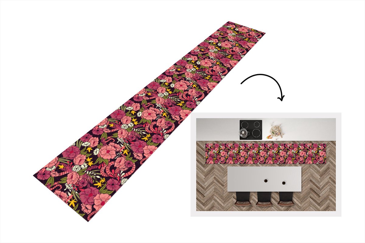 KitchenYeah Keukenloper - Keukenmat - Jungle - Bloemen - Patronen - 360x60 cm - Keuken vloerkleed Multicolor