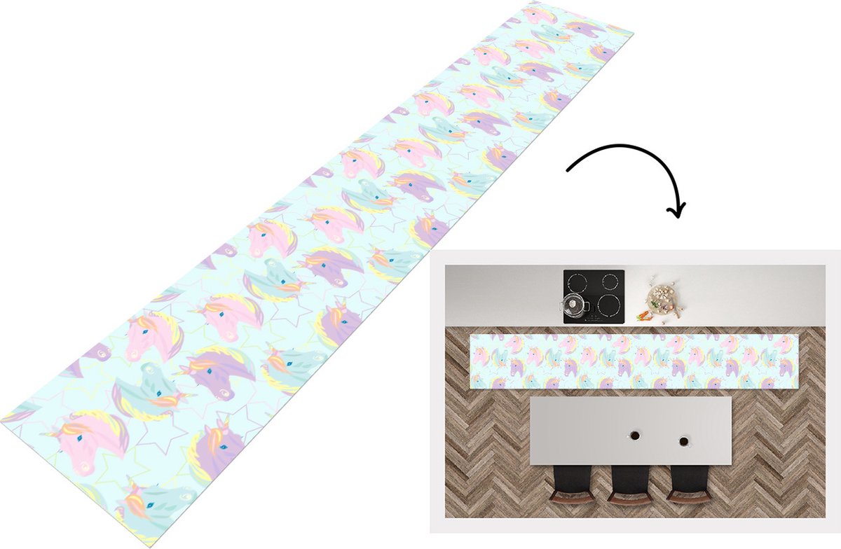 KitchenYeah Keukenloper - Keukenmat - Unicorn - Sterren - Patronen - 360x60 cm - Keuken vloerkleed Multicolor