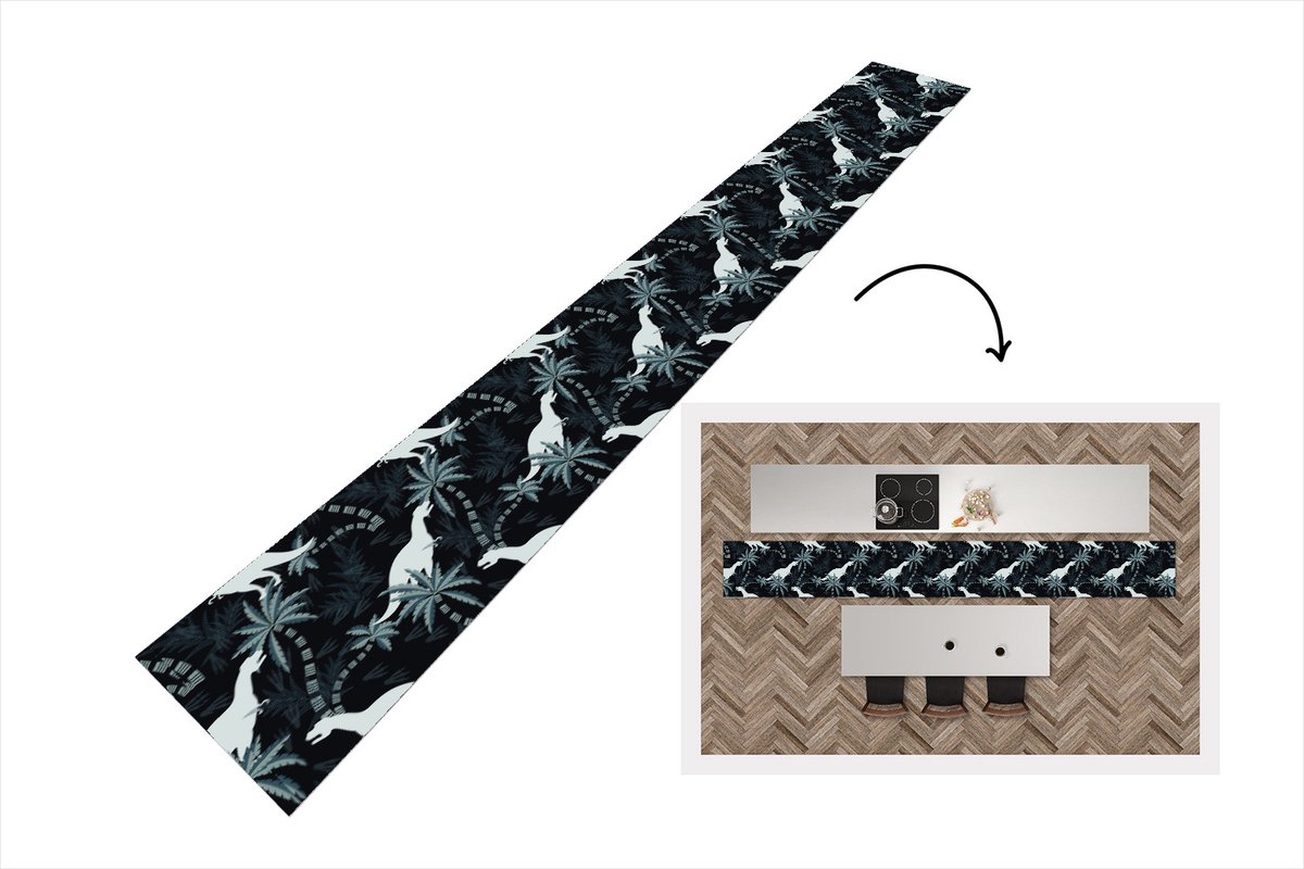KitchenYeah Keukenloper - Keukenmat - Patronen - Dino - Jungle - 400x50 cm - Keuken vloerkleed Multicolor