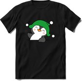Pinguin Buddy's Kerst T-shirt | Groen | Jongens / Meisjes | Grappige Foute kersttrui Shirt Cadeau | Kindershirt | Leuke Elf, Rendier, Kerstboom en Kerstballen Ontwerpen. Maat 128